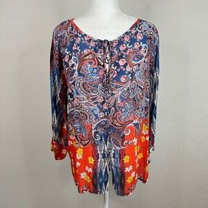 Johnny Was Lunamo Ingrid Paisley Floral Boho Top Women's Small Relaxed Bold